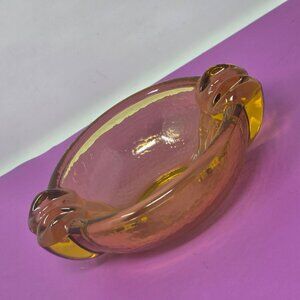 Amber-Colored Vintage‎ Hammered Glass Ashtray With Sculpted Holding Trays